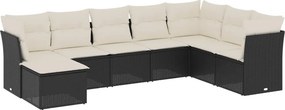 vidaXL 8 részes fekete polyrattan kerti ülőgarnitúra párnákkal