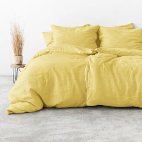 Goldea lenvászon keveréket tartalmazó ágyneműhuzat - sárga 240 x 220 és 2db 70 x 90 cm