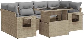 vidaXL 7 részes bézs polyrattan kerti ülőgarnitúra párnákkal