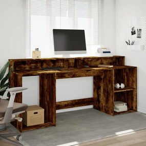 füstös tölgy színű szerelt fa íróasztal LED-ekkel 200x55x91 cm