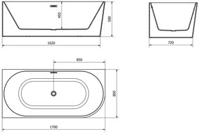 Luxury Mia szabadon álló fürdökád akril   balos 170 x 80 cm, fehér,  leeresztö  króm - 52691708000L Térben álló kád