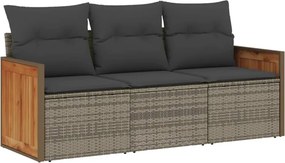 vidaXL 3 részes szürke polyrattan kerti ülőgarnitúra párnákkal