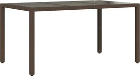 vidaXL barna polyrattan üveglapos kerti asztal 150 x 90 x 75 cm
