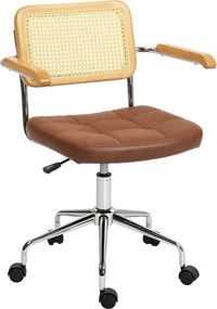 HOMCOM Forgós Irodai Szék Magasságban Állítható Asztali Szék Műanyag Rattan Támlával és Hintázó Funkcióval, Terhelhetőség 120 kg, 60x55.5x82-90 cm, Ba