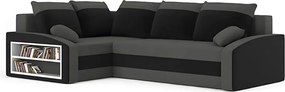 Grande sarokkanapé polcokkal , polc a bal karfaban, baloldali, szövet anyag, hab töltet, szürke - fekete
