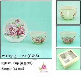 Kpl porcelán csésze csészealj 9,5 cm rózsa 2+2 szett elegáns ajándék