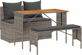vidaXL 3 részes szürke polyrattan kerti étkezőgarnitúra párnával
