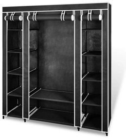 fekete szövet ruhásszekrény tárolórekeszekkel 45x150x176 cm