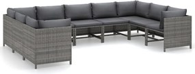 vidaXL 9 részes szürke polyrattan kerti bútorszett párnákkal
