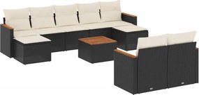 vidaXL 10 részes fekete polyrattan kerti ülőgarnitúra párnákkal
