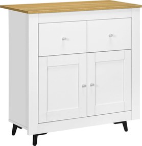 HOMCOM Konyhai Tálalószekrény Dupla Ajtóval és 2 Fiókkal Nappali, Előszoba, Iroda Számára 78x35x80 cm Fehér | Aosom