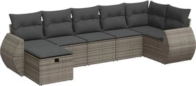 vidaXL 7 részes szürke polyrattan kerti ülőgarnitúra párnákkal
