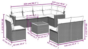 9-részes szürke polyrattan kerti ülőgarnitúra párnákkal