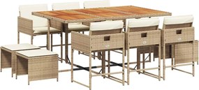 vidaXL 11 részes bézs polyrattan kerti étkezőgarnitúra párnákkal