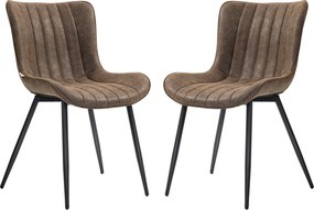 HOMCOM 2 db étkezőszék modern konyhai szék szintetikus burkolattal, puffos designnal és fém lábakkal, nappaliba, étkezőbe, hálószobába, barna | Aosom