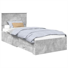 vidaXL Ágykeret fejtámlával fiókkal Beton Szürke 90 x 190 cm Faanyag