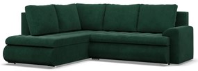 Tokio sarokkanapé, L alakú háttámlával, 2 ágyneműtartóval, kordbársony, baloldali, zöld