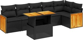 vidaXL 7 részes fekete polyrattan kerti ülőgarnitúra párnával