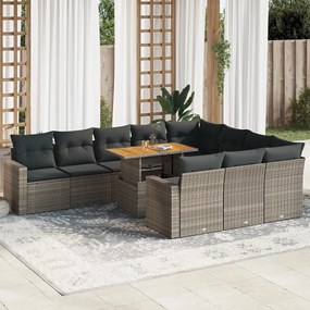 vidaXL 11 részes szürke polyrattan kerti ülőgarnitúra párnákkal