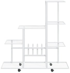 fehér acél virágtartó állvány kerékkel 94,5 x 25 x 92,5 cm