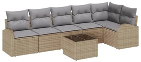 vidaXL Kerti Kanapé Szett párnával 7 pcs Bézs Poli rattan