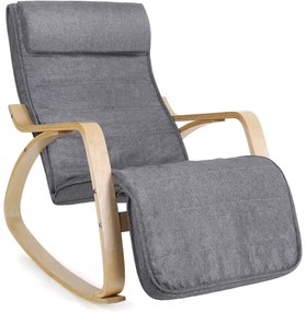 Hintaszék, relaxációs szék, masszív nyírfából, szürke | SONGMICS