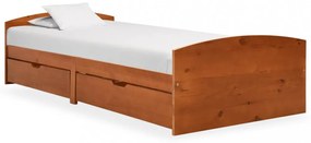 mézbarna tömör fenyőfa ágykeret 2 fiókkal 90 x 200 cm