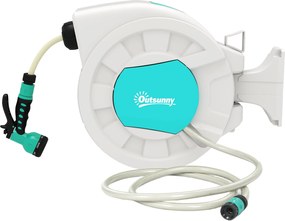 Outsunny Kerti Locsolócső Tekercs 20+2 m 7 Funkciós Fúvókával, Fali Kialakítás, 180° Forgatható Kerti Locsolócső Tekercs Automatikus Visszahúzó Zárral