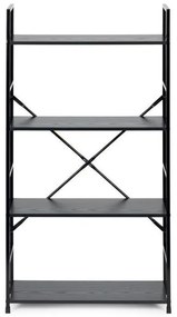 Fekete 4 szintes nyitott könyvespolc, tároló állvány fém lábakkal - 59x112cm Intenso