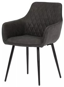 Scaun de dining modern cu brațe, cu cusături decorative elegante. Tapițerie din material textil negru. DCH-225. Livrare din stoc.