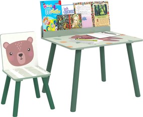 AIYAPLAY Gyerek Asztal és Szék Szett Tárolópolccal, Iskolai Asztal és Szék MDF-ből és Fenyőfából, Gyerekszobába, Játszóhelyiségbe, Bölcsődékbe, Zöld |