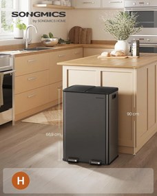 SONGMICS szelektív konyhai szemetes, 2 x 30 L, lágy záródás, palaszürke