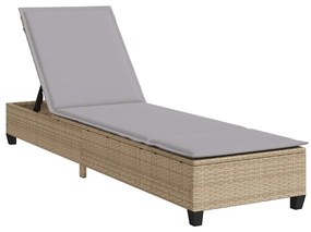 Bézs polyrattan napozóágy párnákkal 55x200x25,5 cm