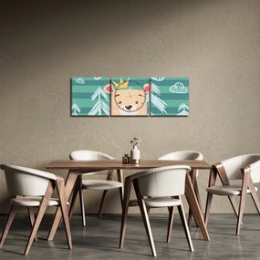 Kép - mackó az erdőben (órával) (90x30 cm)