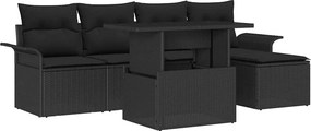 vidaXL Kerti Kanapé Szett párnával 6 pcs Fekete polirattan