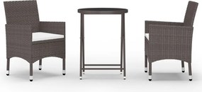 vidaXL 3 részes barna polyrattan és edzett üveg kerti bisztrószett