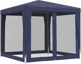 Kék HDPE rendezvénysátor 4 hálós oldalfallal 2,5x2,5 m