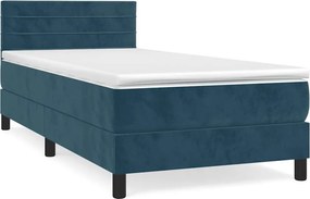 vidaXL sötétkék bársony rugós ágy matraccal 90 x 200 cm