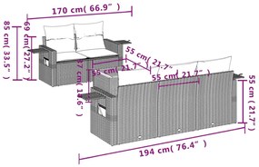 6 részes fekete polyrattan kerti ülőgarnitúra párnákkal