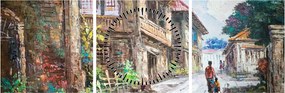 Fülöp-szigeteki falu képe, Ázsia (órával) (90x30 cm)