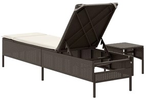 barna polyrattan napozóágy asztallal és párnával