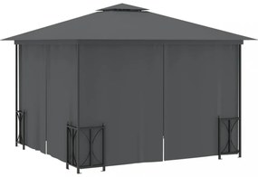antracitszürke pavilon oldalfalakkal és dupla tetővel 3 x 3 m