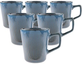 6 darabos kerámia bögrés készlet Rustik 410 ml, kék