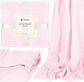 Vastag Dombornyomott Takaró 200x220 cm Plüss Ágytakaró Rózsaszín Pléd Puha Meleg