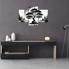 Kép – Fekete-fehér bonsai (90x60 cm)