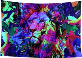 Uv Fali Dekoráció Kép Fluoreszkáló Gobelin Fényvisszaverő 150x150cm XL Oroszlán