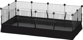 PawHut 12 részes fém kisállat kifutó, alakítható, vízálló bélés, 120 x 60 x 40 cm, fekete | Aosom