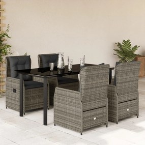 5 részes szürke polyrattan kerti étkezőgarnitúra párnával