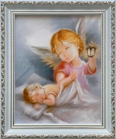 Vászonkép 31x26 Őrangyal Angyal Fehér Díszített Keresztelő Ajándék Keret