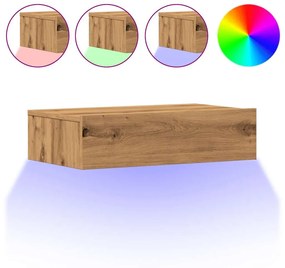 2 db kézműves tölgyszínű TV-szekrény LED-lámpákkal 60x35x15,5cm